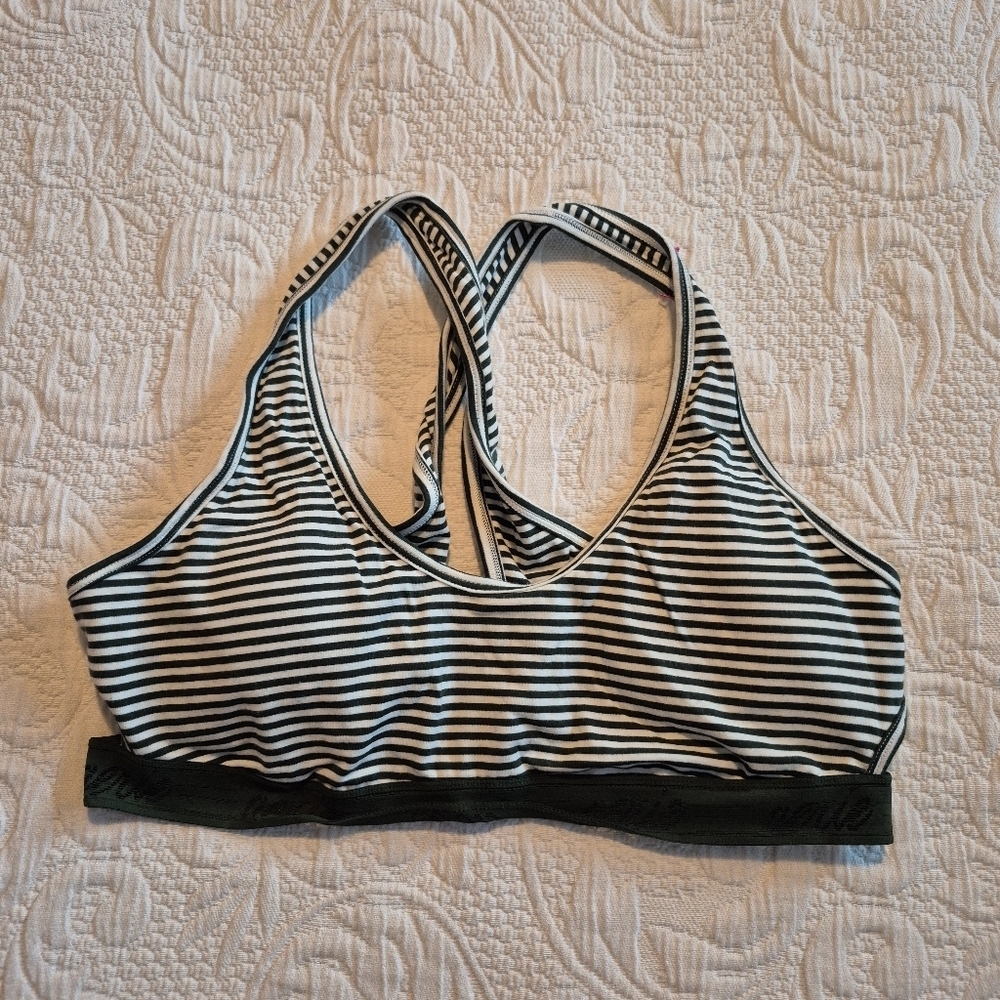 Aerie women's Large green and white stripe  crossed straps, padding intact EUC